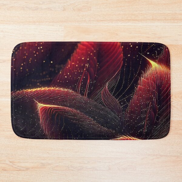 Item preview, Red and amber feather lines and dots on black background abstract pattern designed and sold by TomFrontierArt.