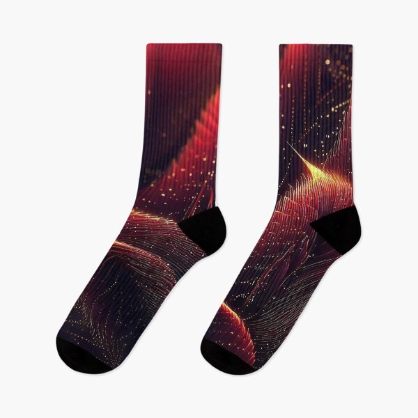 Item preview, Red and amber feather lines and dots on black background abstract pattern designed and sold by TomFrontierArt.