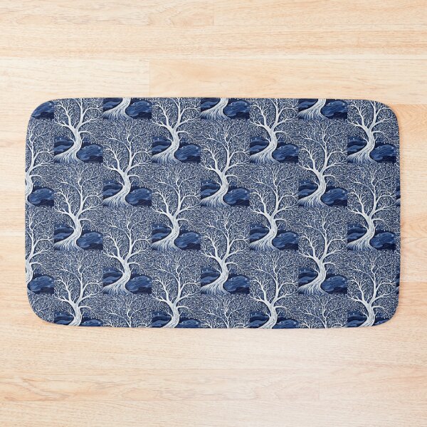 Item preview, Blue and white tree linograph folk art designed and sold by Earth Nature Creations.