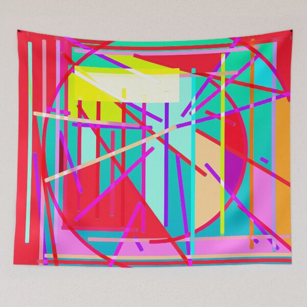 Item preview, Red Geometric Abstract Purple Green Lines Overlapping Triangles Spiral  designed and sold by Tanya Zevallos.