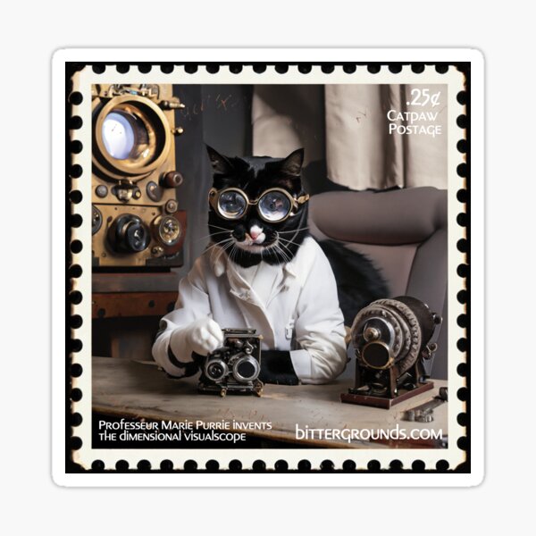 Steampunk Cat Postage III - Honouring Cat Scientists - Professeur Marie Purrie Sticker