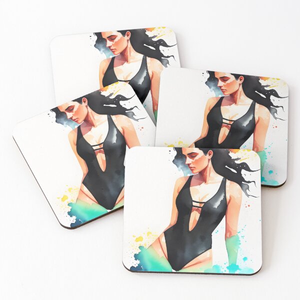 Item preview, Stunning Dark-Haired Woman in a Black Bathing Suit designed and sold by Erika V..