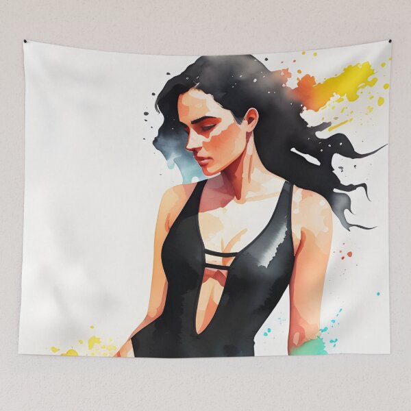 Item preview, Stunning Dark-Haired Woman in a Black Bathing Suit designed and sold by Erika V..