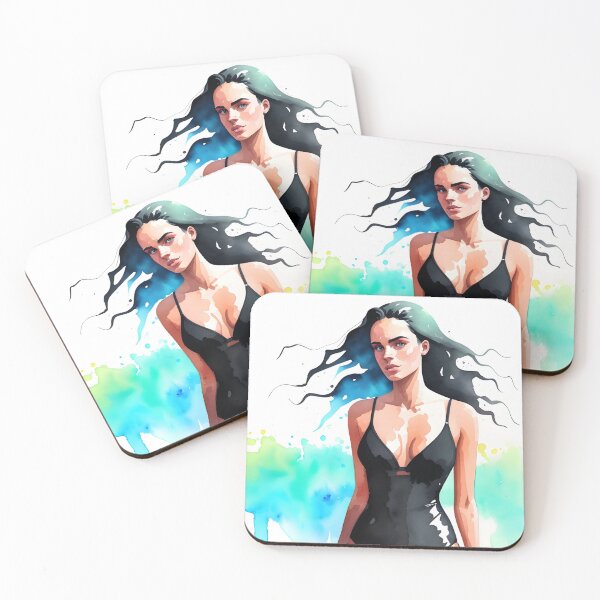 Item preview, Stunning Dark-Haired Woman in a Black Bathing Suit designed and sold by Erika V..