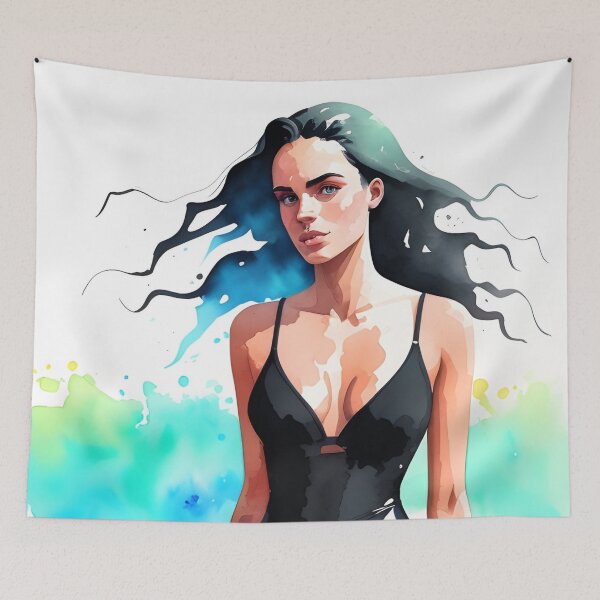 Item preview, Stunning Dark-Haired Woman in a Black Bathing Suit designed and sold by Erika V..
