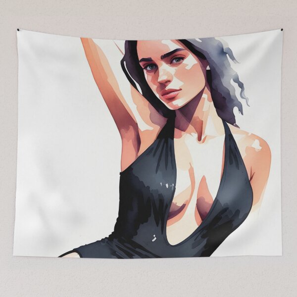 Item preview, Stunning Dark-Haired Woman in a Black Bathing Suit designed and sold by Erika V..