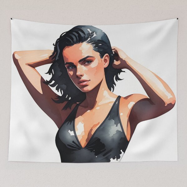 Item preview, Stunning Dark-Haired Woman in a Black Bathing Suit designed and sold by Erika V..