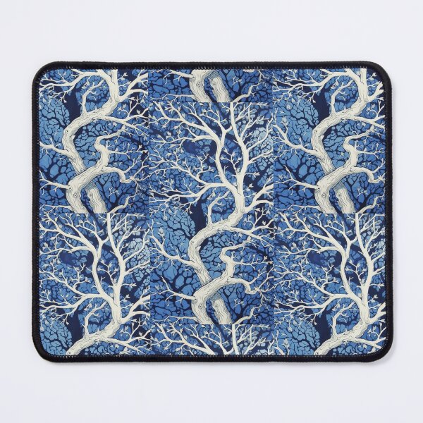 Item preview, Blue and white tree linograph folk art designed and sold by Earth Nature Creations.