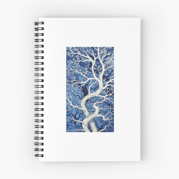 Item preview, Blue and white tree linograph folk art designed and sold by Earth Nature Creations.