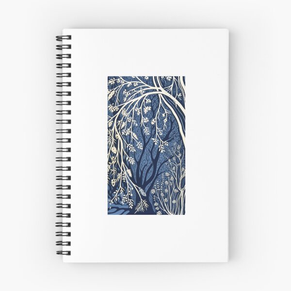 Item preview, Blue and white tree linograph folk art designed and sold by Earth Nature Creations.