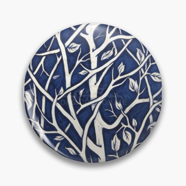 Item preview, Blue and white tree linograph folk art designed and sold by Earth Nature Creations.