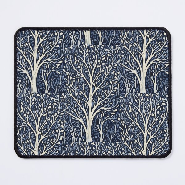 Item preview, Blue and white tree linograph folk art designed and sold by Earth Nature Creations.