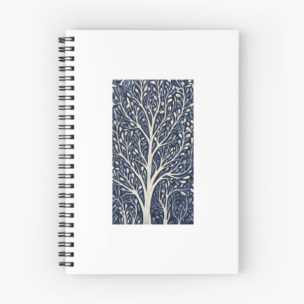 Item preview, Blue and white tree linograph folk art designed and sold by Earth Nature Creations.