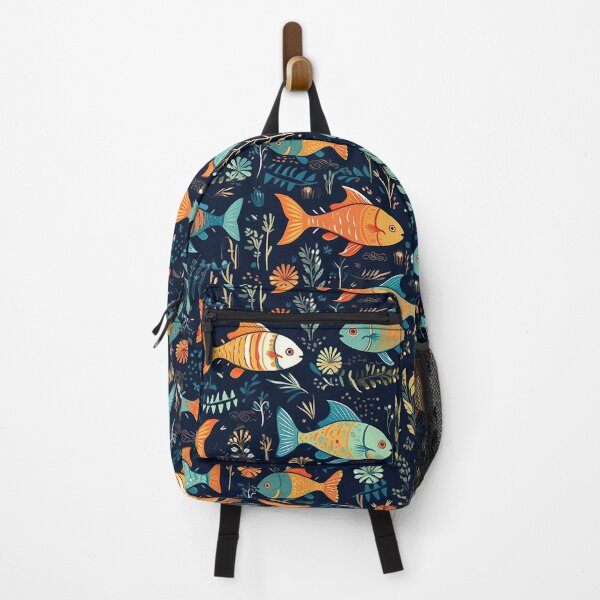 Item preview, Colorful freshwater fish with plants on navy background designed and sold by AstraNovaStudio.