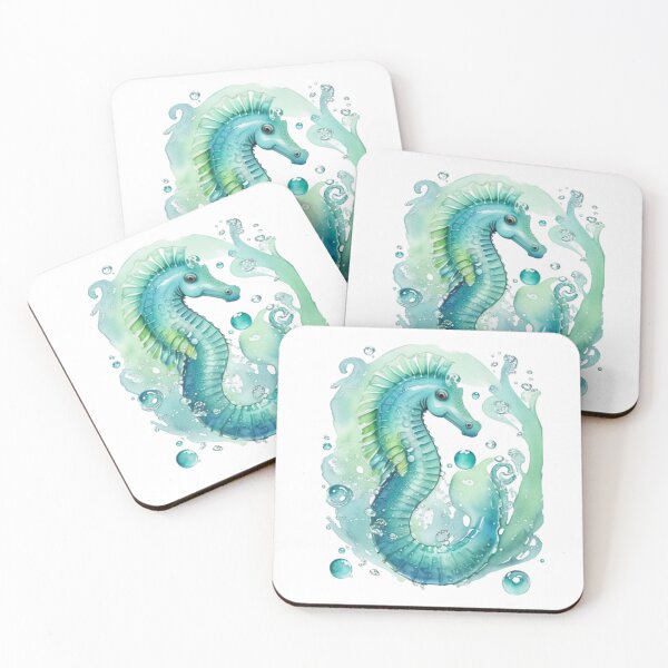 Item preview, Teal blue and green seahorse in watercolors designed and sold by Kashear.
