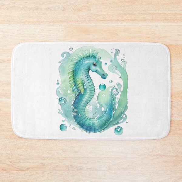 Item preview, Teal blue and green seahorse in watercolors designed and sold by Kashear.