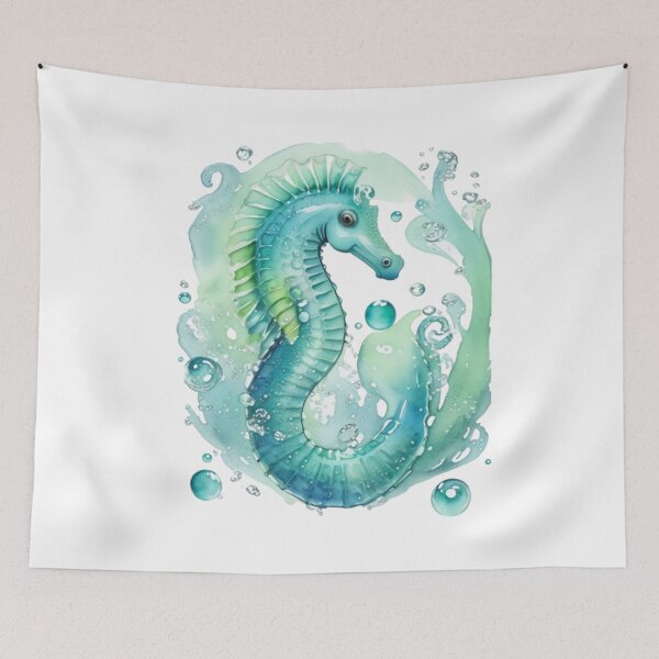 Item preview, Teal blue and green seahorse in watercolors designed and sold by Kashear.