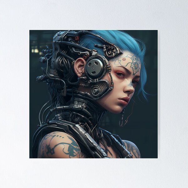 Girl with scifi sword ans tattoos: cyberpunk art [Artist: Dylan