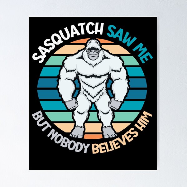 Artikelvorschau, Sasquatch sah mich, aber niemand glaubt ihm – Retro, Humor, Abenteuer entworfen und verkauft von Drzamag.
