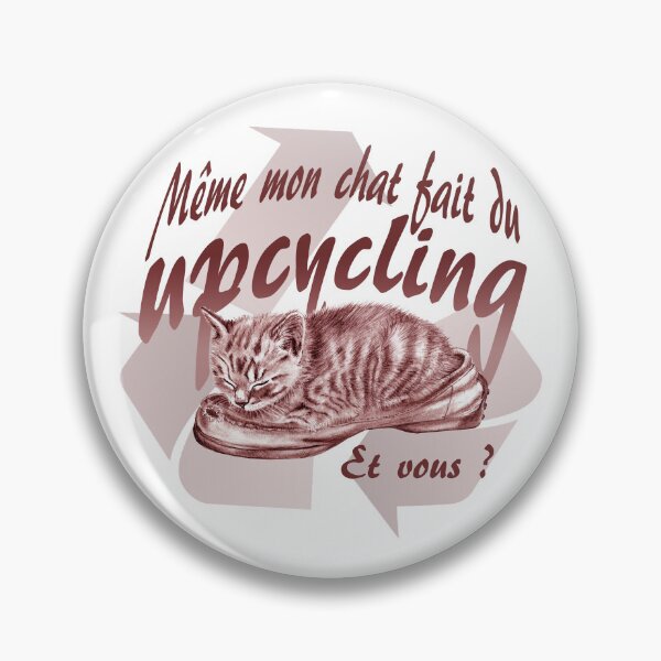 Item preview, Sleeping kitten in old shoe - brown-red colorized version, Upcycling text in French. designed and sold by SylvieG18.