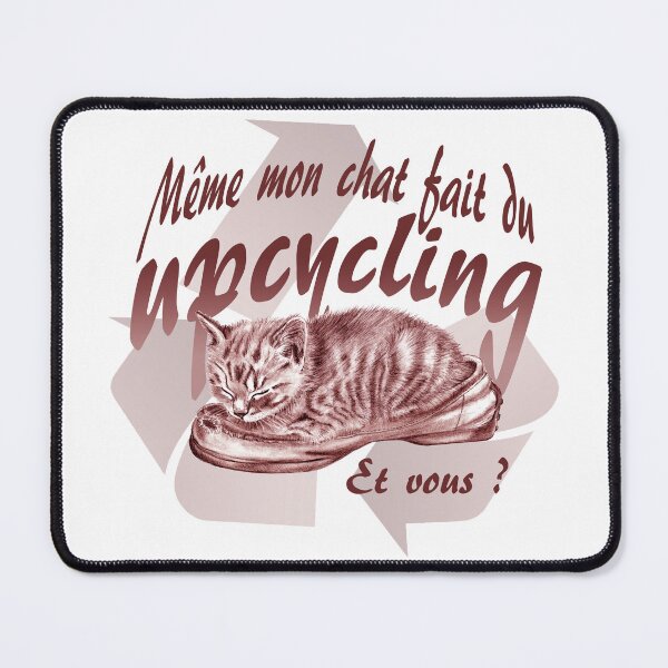 Item preview, Sleeping kitten in old shoe - brown-red colorized version, Upcycling text in French. designed and sold by SylvieG18.
