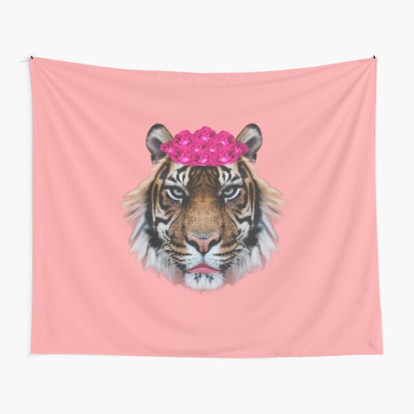Tiger Queen of the Pink Jungle with Flower Crown by Alice Monber Tapestry