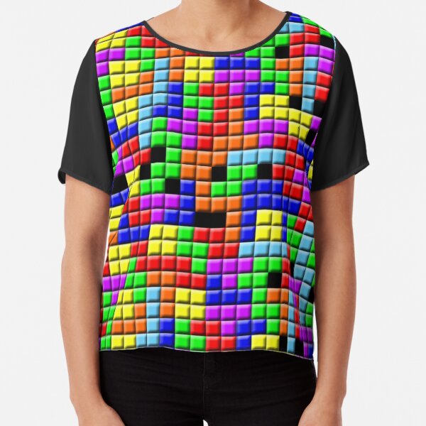 Tetris Inspired Retro Gaming Colourful Squares Chiffon Top