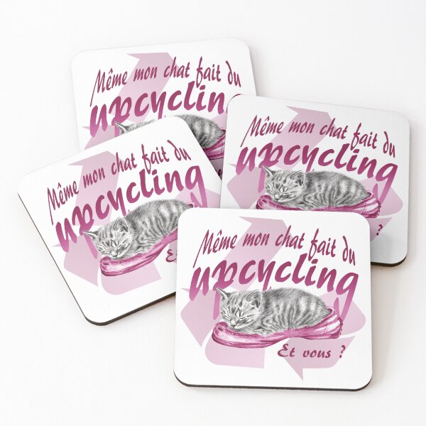 Item preview, Sleeping kitten in old shoe - graphite version, Upcycling text in pink colorized French designed and sold by SylvieG18.