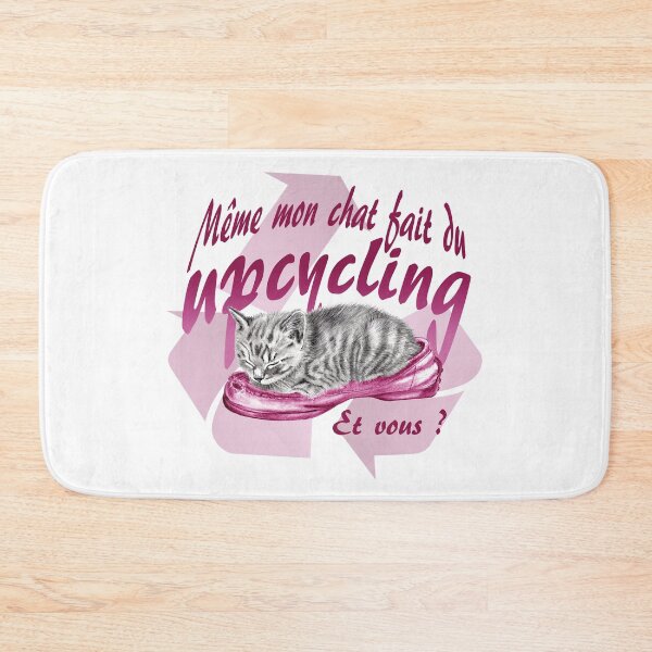 Item preview, Sleeping kitten in old shoe - graphite version, Upcycling text in pink colorized French designed and sold by SylvieG18.