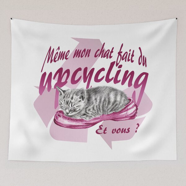 Item preview, Sleeping kitten in old shoe - graphite version, Upcycling text in pink colorized French designed and sold by SylvieG18.