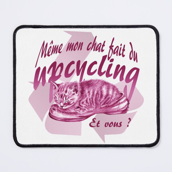 Item preview, Sleeping kitten in old shoe - pink colorized version, Upcycling text in French. designed and sold by SylvieG18.
