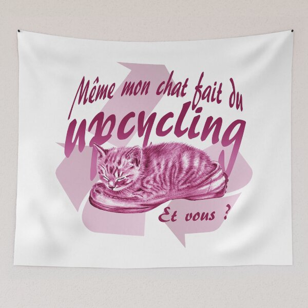 Item preview, Sleeping kitten in old shoe - pink colorized version, Upcycling text in French. designed and sold by SylvieG18.