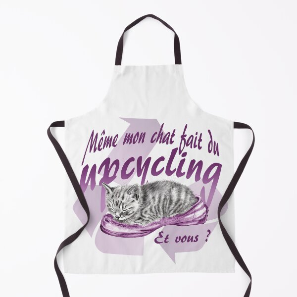 Item preview, Sleeping kitten in old shoe - graphite version, Upcycling text in purple colorized French designed and sold by SylvieG18.