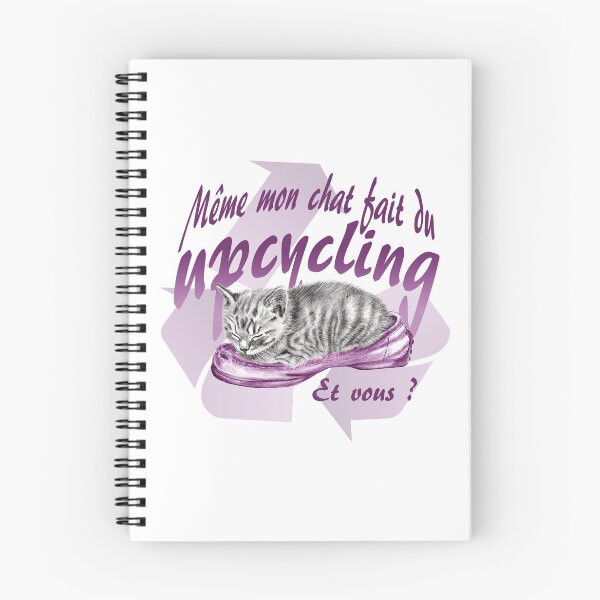 Item preview, Sleeping kitten in old shoe - graphite version, Upcycling text in purple colorized French designed and sold by SylvieG18.