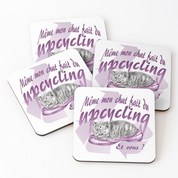 Item preview, Sleeping kitten in old shoe - graphite version, Upcycling text in purple colorized French designed and sold by SylvieG18.