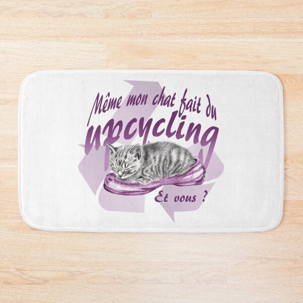 Item preview, Sleeping kitten in old shoe - graphite version, Upcycling text in purple colorized French designed and sold by SylvieG18.