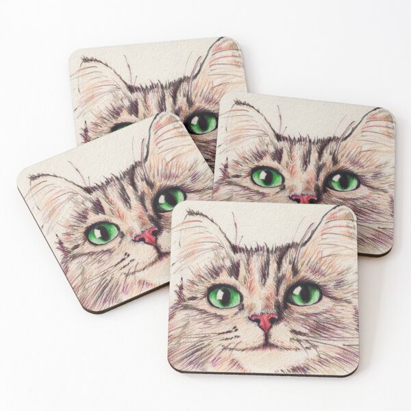 Item preview, Tiger cat with green eyes, pencil sketch designed and sold by HelenDBVickers.