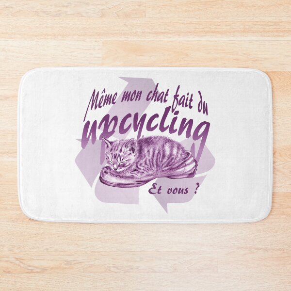 Item preview, Sleeping kitten in old shoe - purple colorized version, Upcycling text in French. designed and sold by SylvieG18.