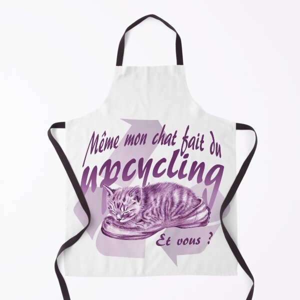 Item preview, Sleeping kitten in old shoe - purple colorized version, Upcycling text in French. designed and sold by SylvieG18.