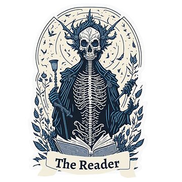 Skeleton Reading Tarot Card Sticker Dishwasher Safe Book -   Skeleton  sticker, Reading tarot cards, Scrapbook stickers printable