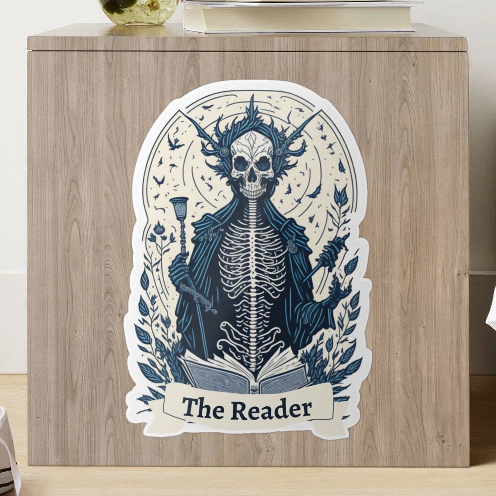 Skeleton Reading Tarot Card Sticker Dishwasher Safe Book -   Skeleton  sticker, Reading tarot cards, Scrapbook stickers printable