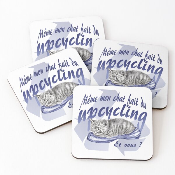 Item preview, Sleeping kitten in old shoe - graphite version, Upcycling text in blue colorized French designed and sold by SylvieG18.