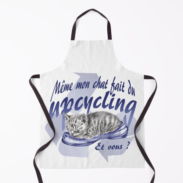 Item preview, Sleeping kitten in old shoe - graphite version, Upcycling text in blue colorized French designed and sold by SylvieG18.