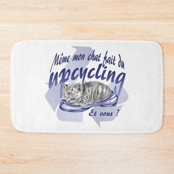 Item preview, Sleeping kitten in old shoe - graphite version, Upcycling text in blue colorized French designed and sold by SylvieG18.