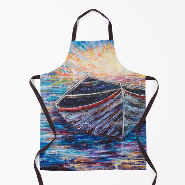 Item preview, Wooden Boat at Sunrise: A Seascape in Thick Impasto Texture designed and sold by Rocky Mountain Artistry.