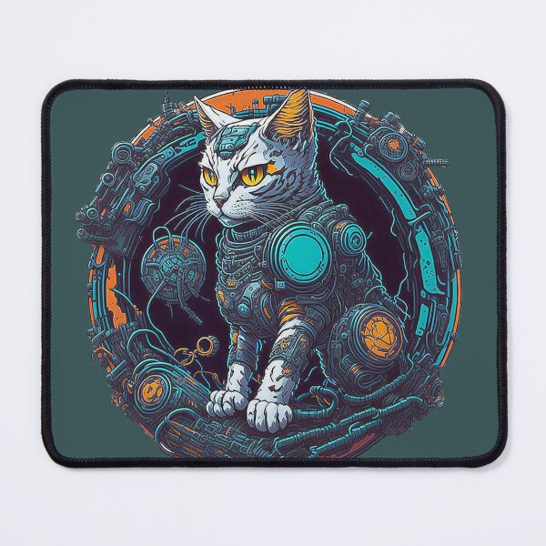 Item preview, White cyborg cat guardian designed and sold by Minpadesign.