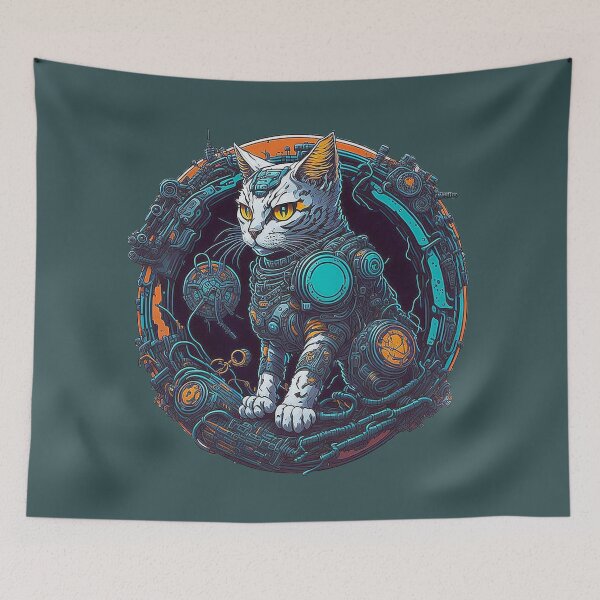 Item preview, White cyborg cat guardian designed and sold by Minpadesign.