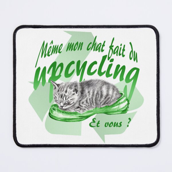 Item preview, Sleeping kitten in old shoe - graphite version, Upcycling text in French colorized green designed and sold by SylvieG18.