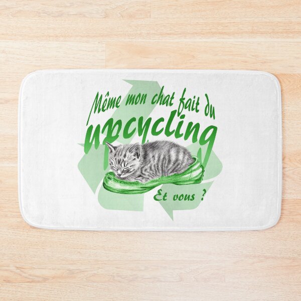 Item preview, Sleeping kitten in old shoe - graphite version, Upcycling text in French colorized green designed and sold by SylvieG18.