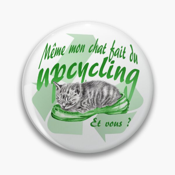 Item preview, Sleeping kitten in old shoe - graphite version, Upcycling text in French colorized green designed and sold by SylvieG18.